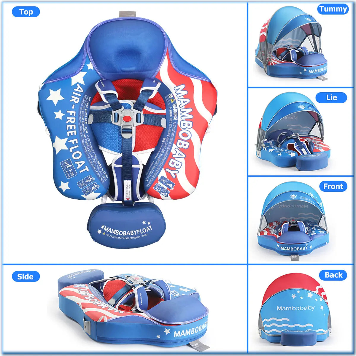 US Flag - Baby Pool Float & Adjustable Canopy