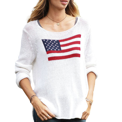American Flag Print - Women's Loose Fit Sweater