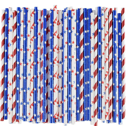 American Flag Paper Straws - Red, White & Blue for Patriotic Parties