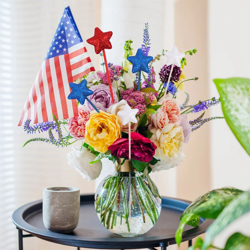 Independence Day - Glitter Table Centerpiece Decor, Foam Stem Sticks