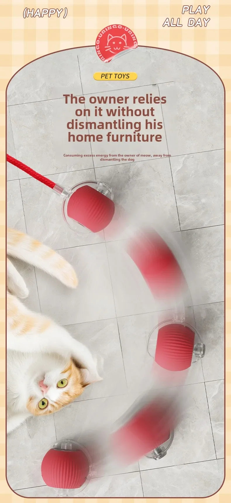 Rechargeable Electric Pet Ball Toy with Simulated Tail