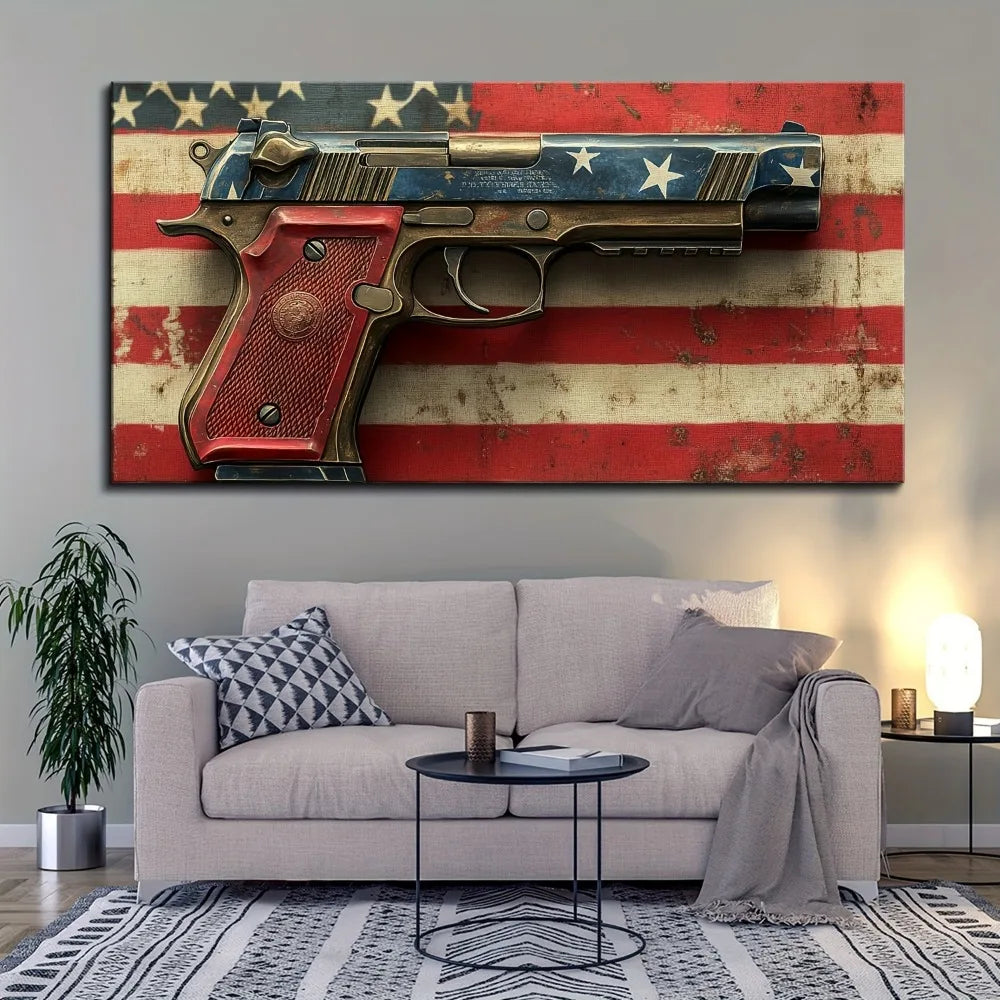 American Flag Wooden Gun Hanging Picture