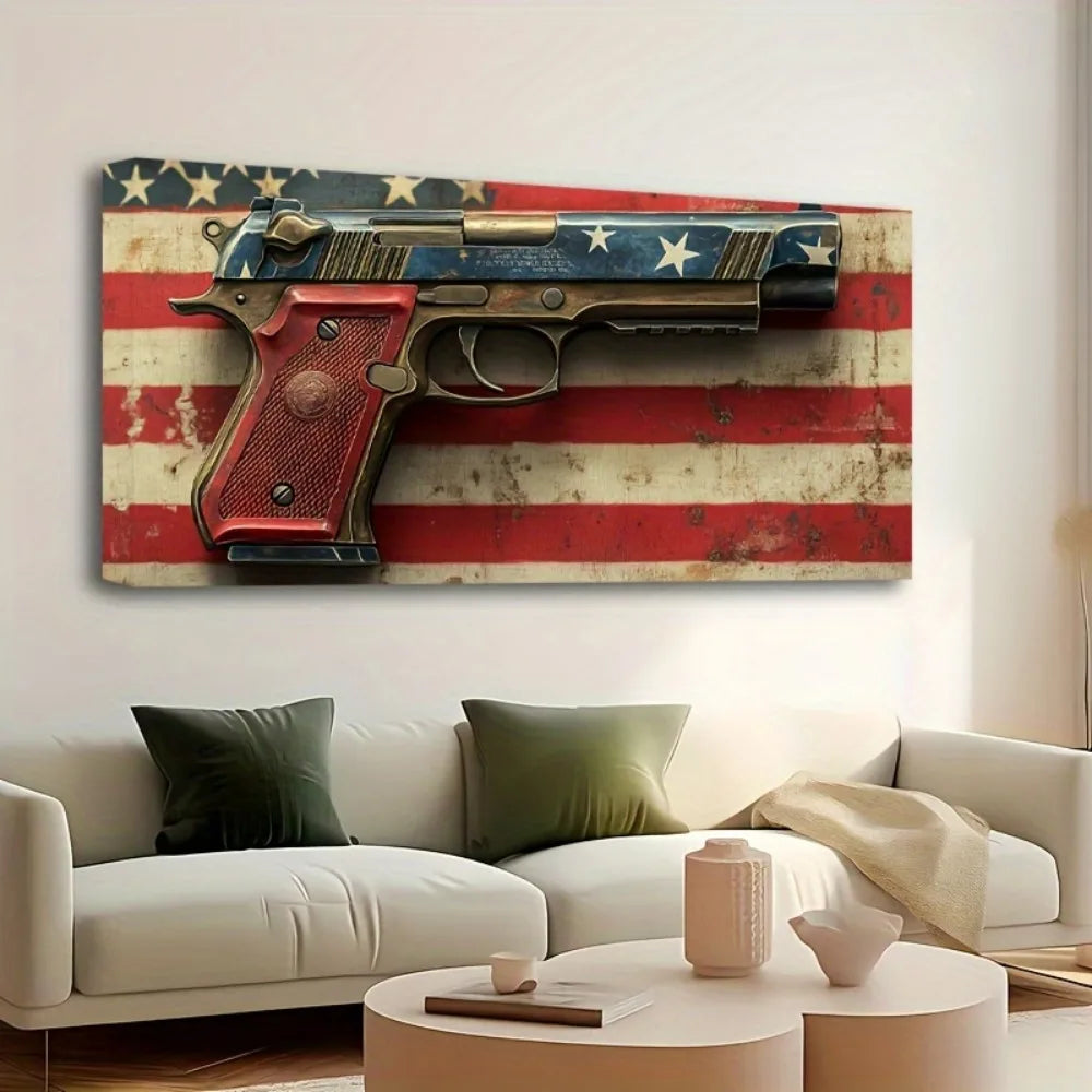 American Flag Wooden Gun Hanging Picture