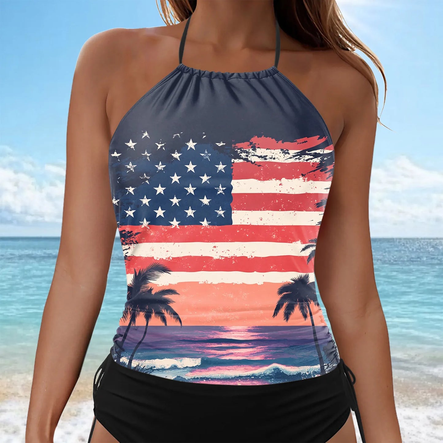 American Flag Print Women's Swimsuit/Tops