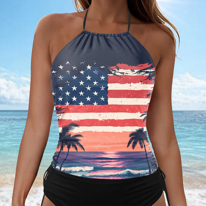 American Flag Print Women's Swimsuit/Tops