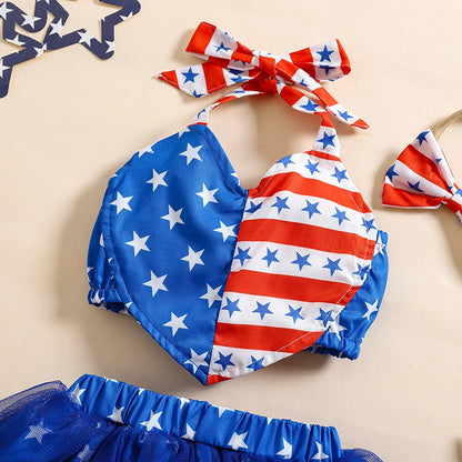 American Flag Pattern Baby Girls Outfit