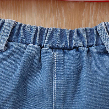 American Flag Print Girls Top & Denim Shorts