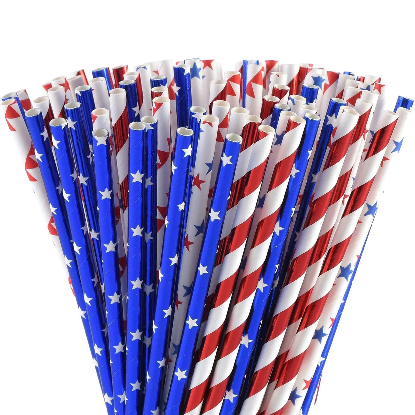 American Flag Paper Straws - Red, White & Blue for Patriotic Parties