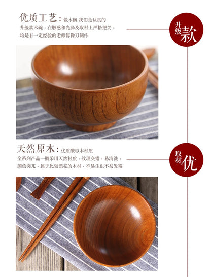 Japanese Wooden Bowls Jujube Wood Children Baby Adults Small Soup Bowls Solid Wood Salad Bowls Retro Household Tableware
