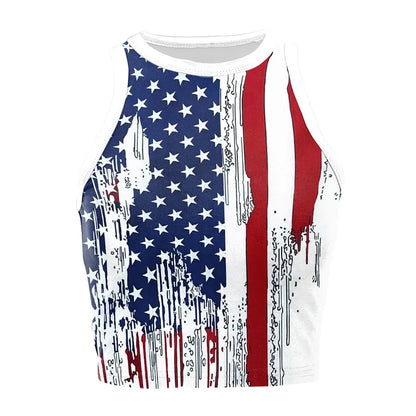 USA Flag Tank Top-Women's Summer Short Sleeveless