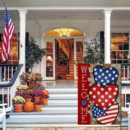 Welcome America Banner - Double-Sided Hearts & Stars
