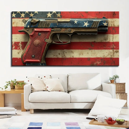 American Flag Wooden Gun Hanging Picture