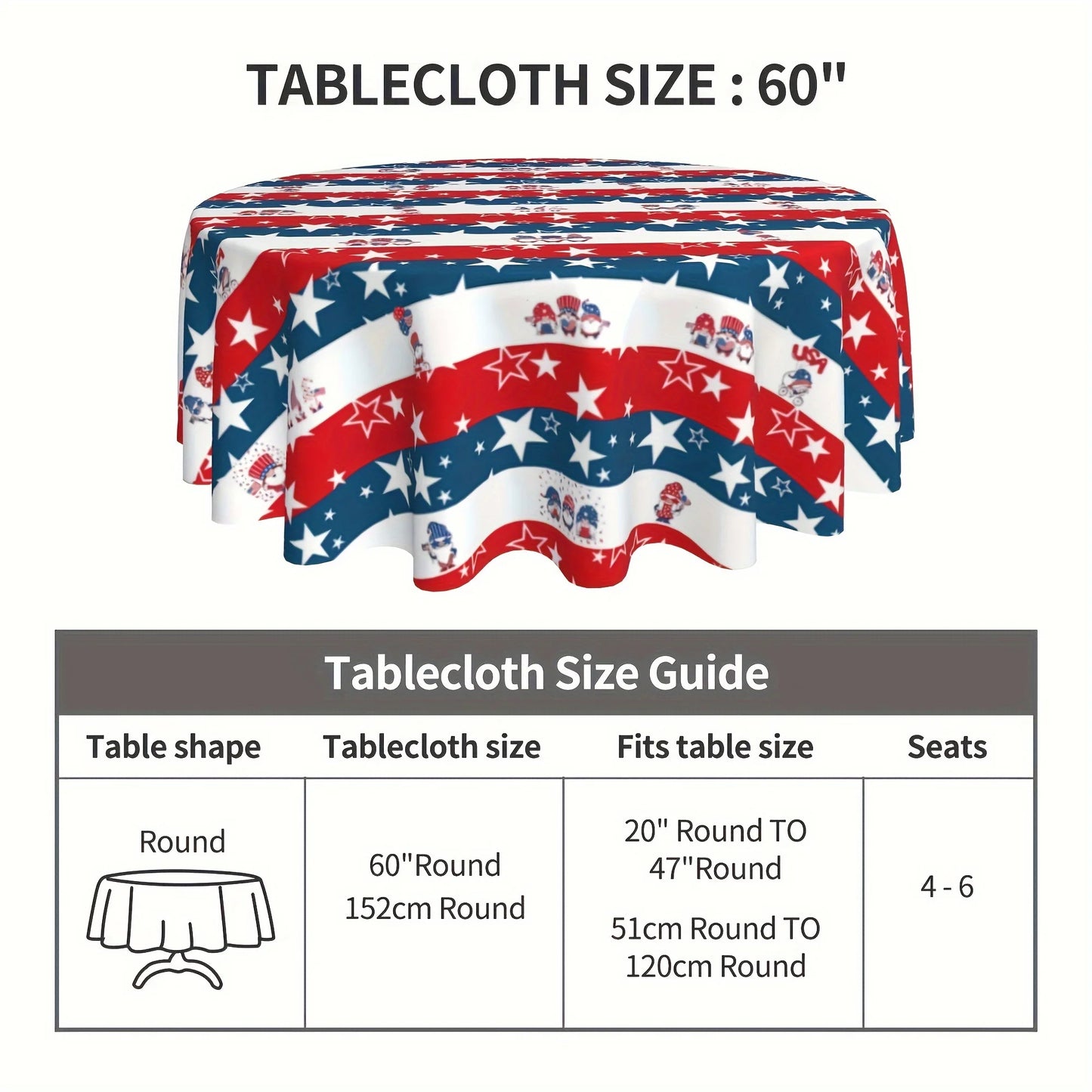 Independence Day Starry Round Tablecloth