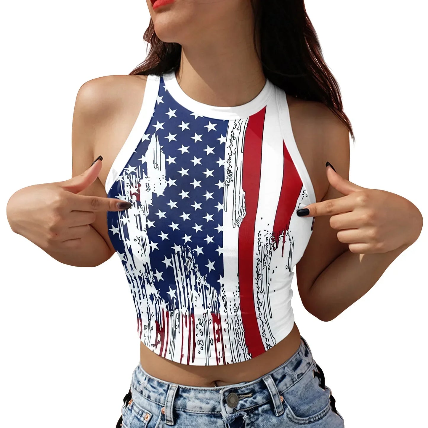 USA Flag Tank Top-Women's Summer Short Sleeveless