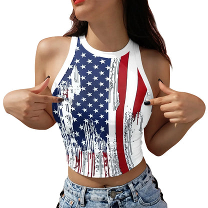 USA Flag Tank Top-Women's Summer Short Sleeveless
