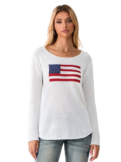 American Flag Print - Women's Loose Fit Sweater