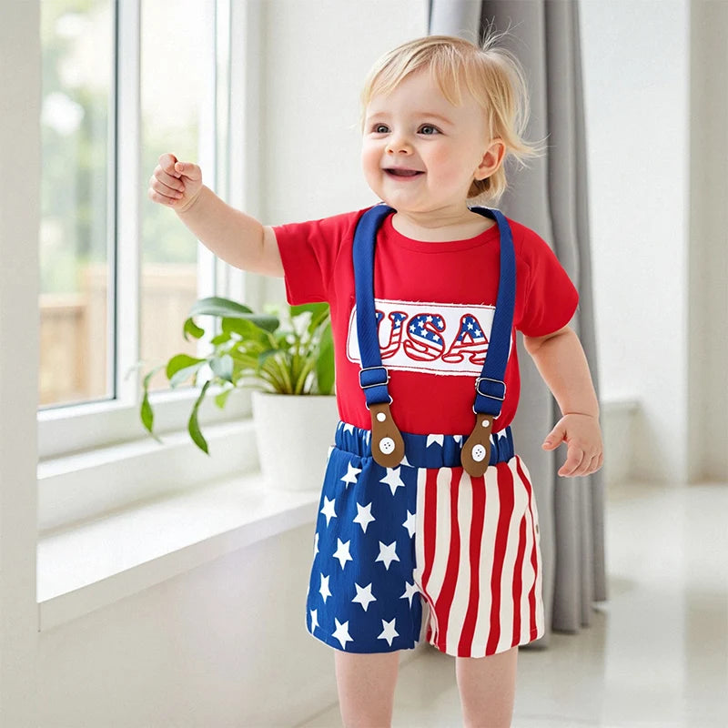 American Flag Toddler Dress Denim Outfit