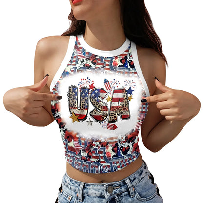 USA Flag Tank Top-Women's Summer Short Sleeveless