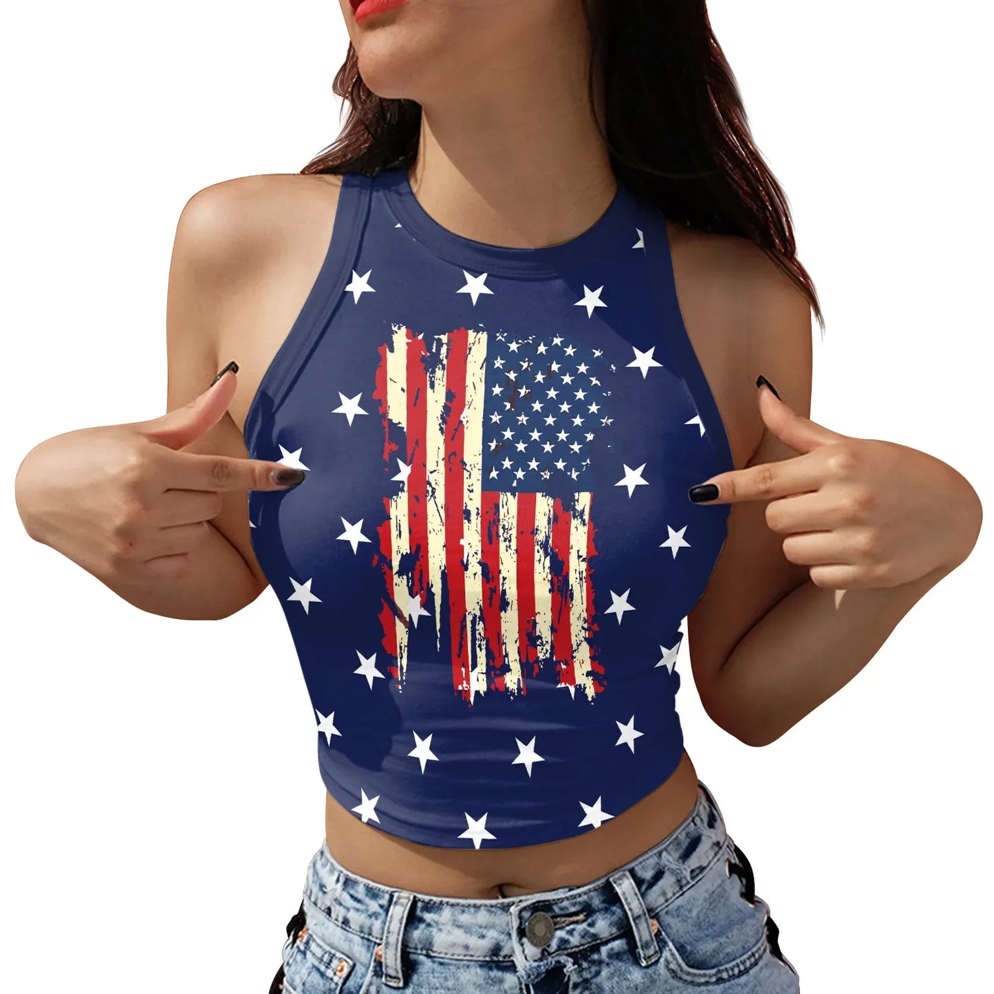 USA Flag Tank Top-Women's Summer Short Sleeveless
