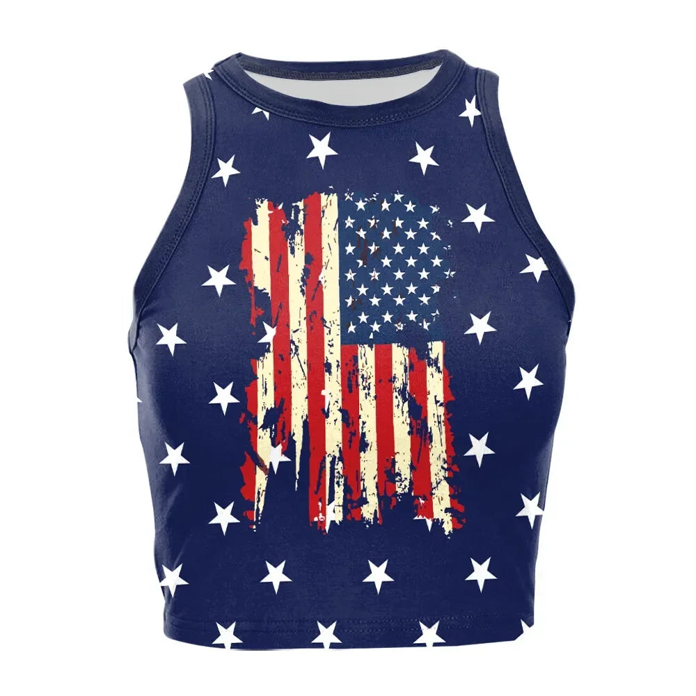 USA Flag Tank Top-Women's Summer Short Sleeveless