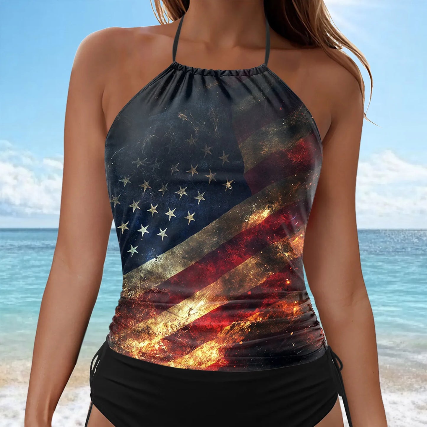 American Flag Print Women's Swimsuit/Tops
