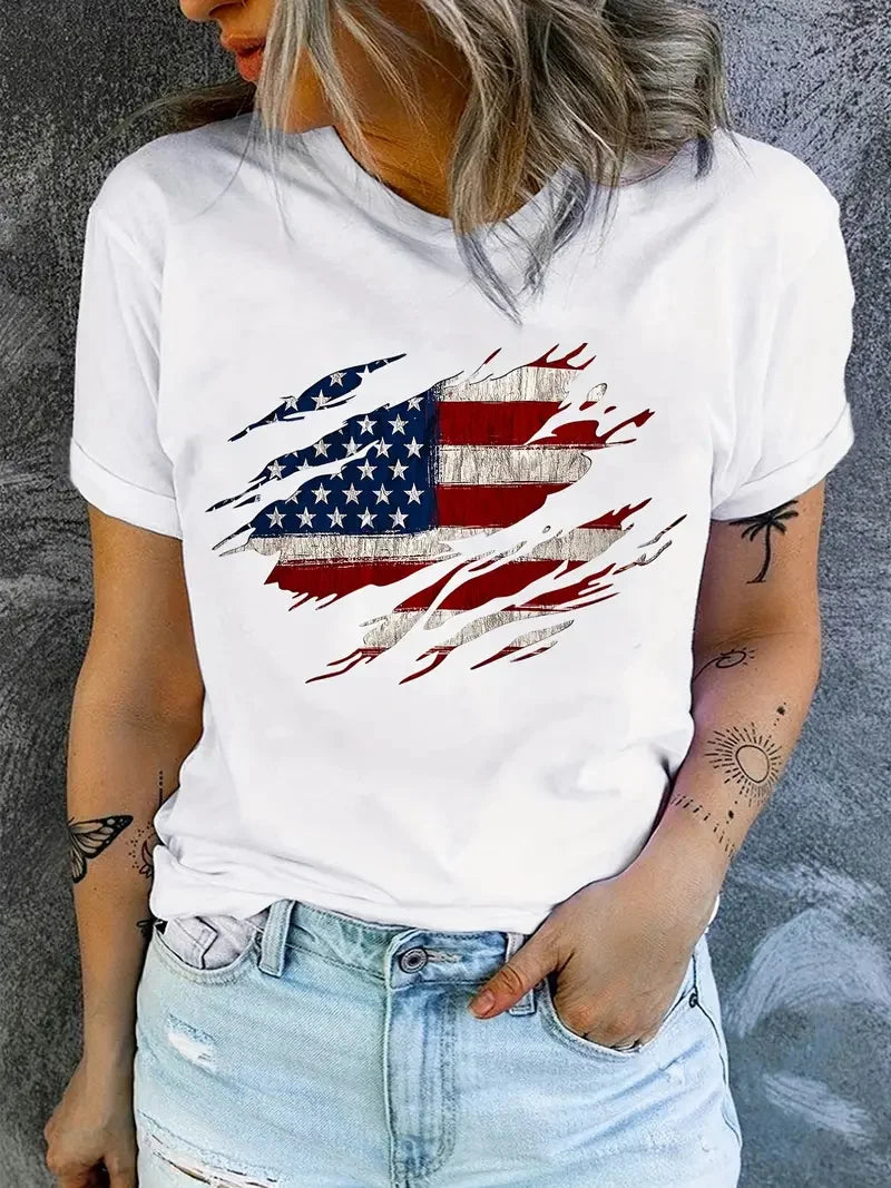 American Flag Graphic T-Shirt for Women