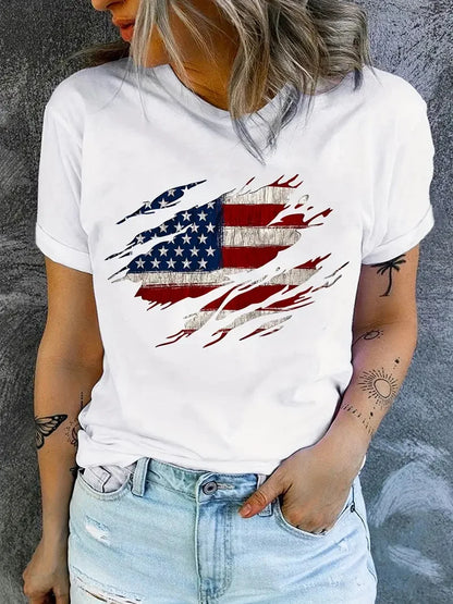 American Flag Graphic T-Shirt for Women
