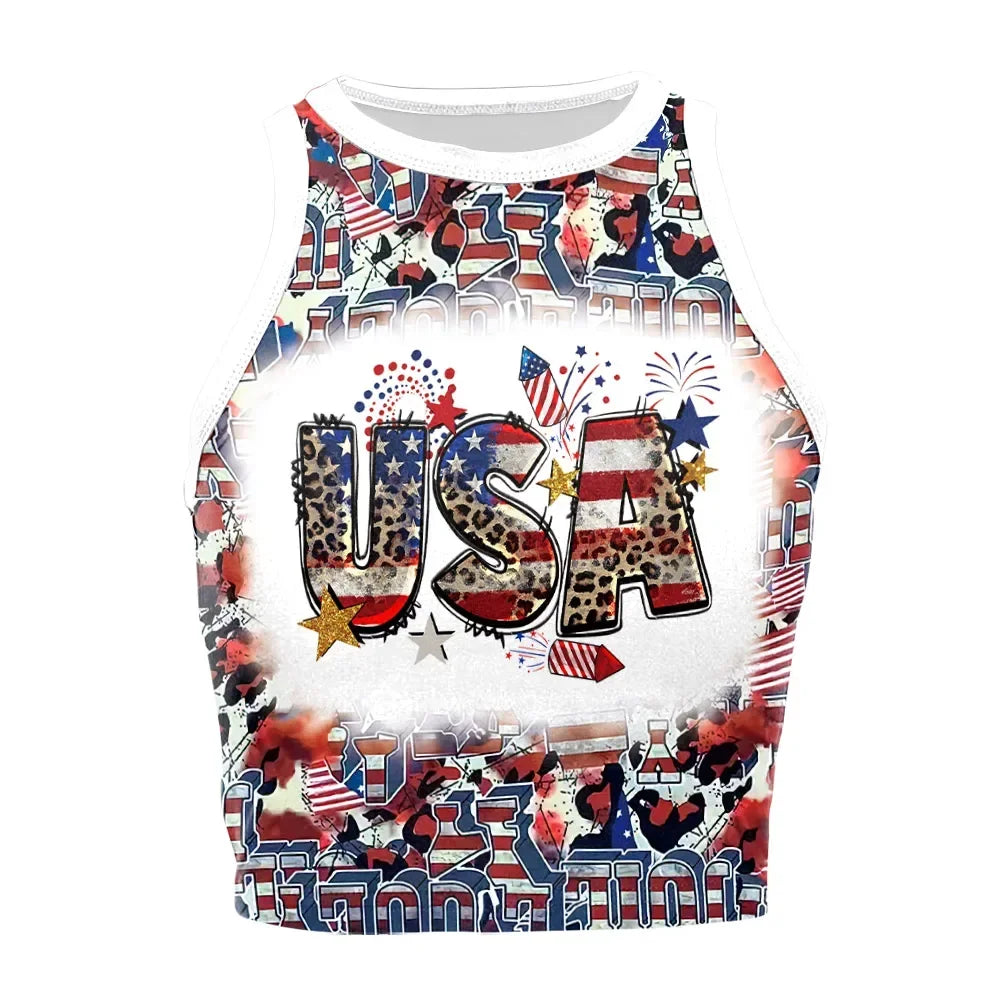 USA Flag Tank Top-Women's Summer Short Sleeveless