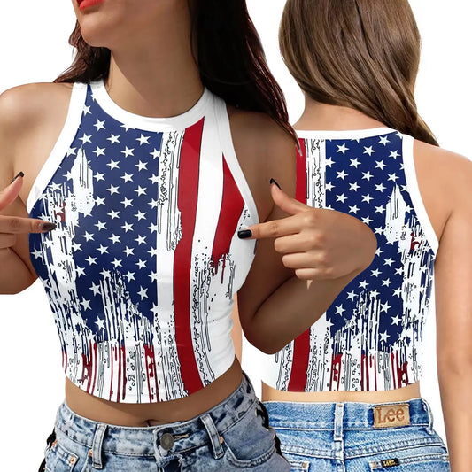 USA Flag Tank Top-Women's Summer Short Sleeveless