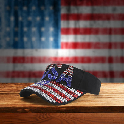 Patriotic Rhinestone Sun Visor for Women