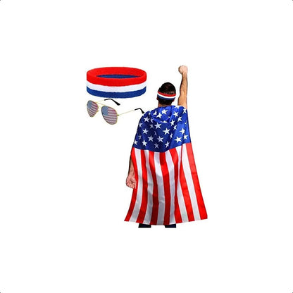 American Flag Costume Cape, Sunglasses & Flag Headband