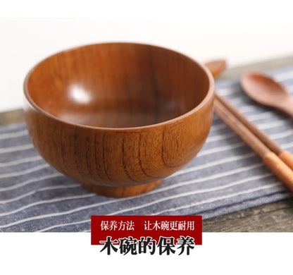 Japanese Wooden Bowls Jujube Wood Children Baby Adults Small Soup Bowls Solid Wood Salad Bowls Retro Household Tableware