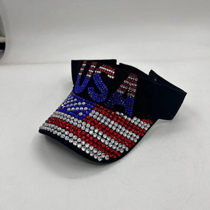 Patriotic Rhinestone Sun Visor for Women